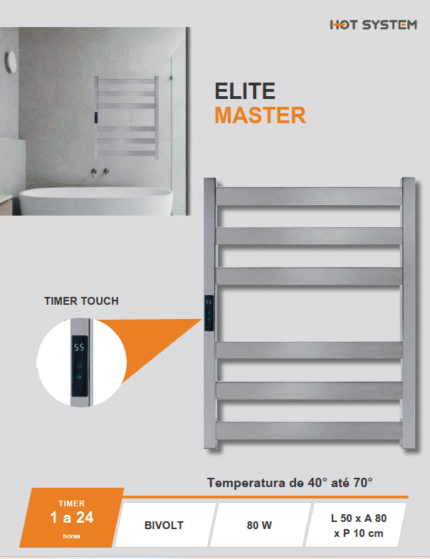 Toalheiro Termico Inox 304 Polido Quadrado com timer embutido bivolt 110v 220v 500 800 120mm 88w